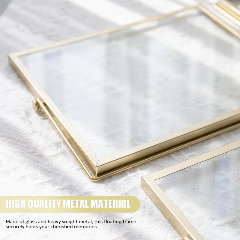 AceList 8x10 Picture Frame Set of 3 for 6x8 Photo - Gold Metal Floating Photo Frame with Glass Cover - 8x10 Frame Gold Picture Frame - Floating Frame for Tabletop Display Horizontally - Image 5